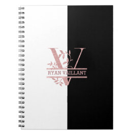 Moderne Rose Gold Split Custom Monogram V Notizblock
