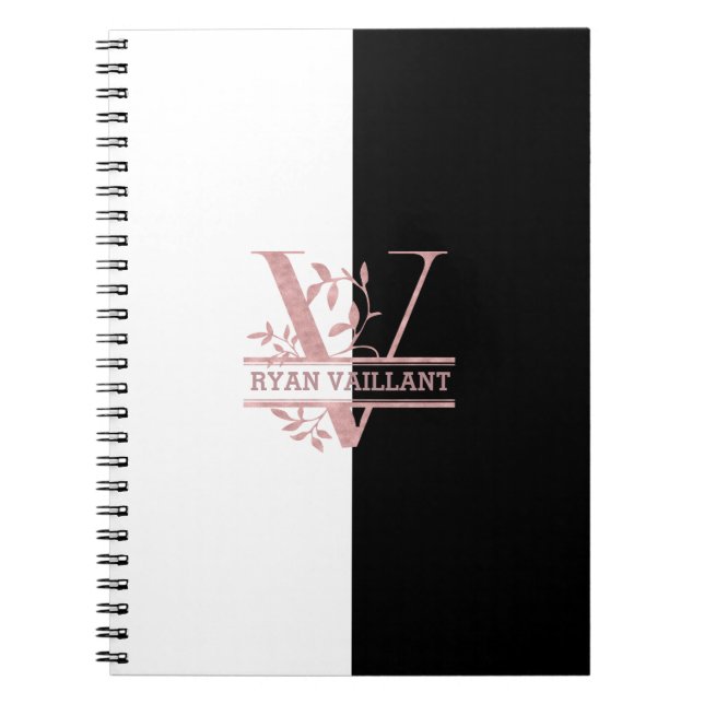 Moderne Rose Gold Split Custom Monogram V Notizblock (Vorderseite)