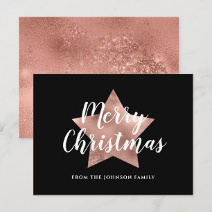 Moderne Rose Gold Star Frohe Weihnachten Postkarte