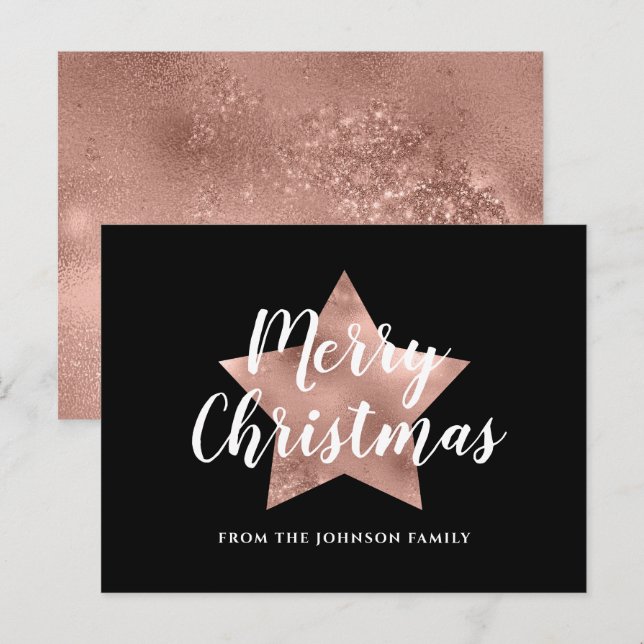 Moderne Rose Gold Star Frohe Weihnachten Postkarte (Vorne/Hinten)