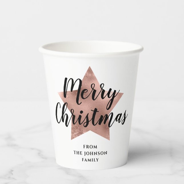 Moderne Rose Gold Star Weihnachten Pappbecher (Vorderseite)