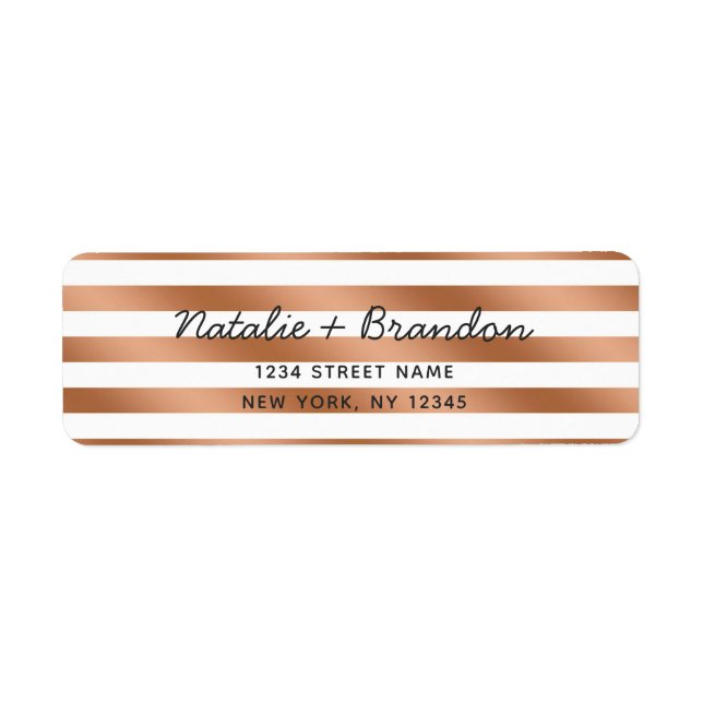 Moderne Rose Gold Streifen Hochzeit Rücksendeadres (Vorne)