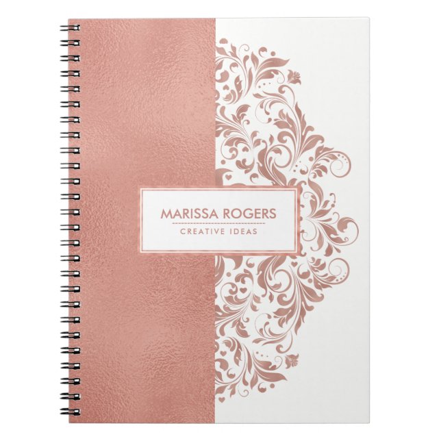Moderne Rose-Gold-Textur und Wirbel auf Weiß Notizblock (Vorderseite)