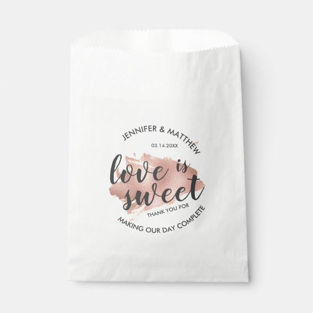 Moderne Rose Gold Texture Liebe ist Sweet Wedding Geschenktütchen (Vorderseite)
