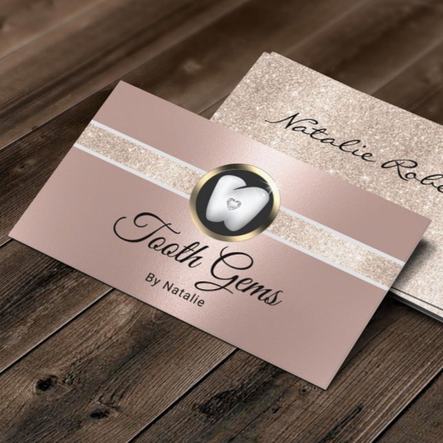 Moderne Rose Gold Tooth Gems Dental Beauty Salon Visitenkarte (Von Creator hochgeladen)