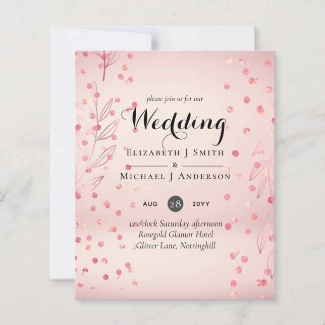 Moderne Rose Gold Trendy Budget Hochzeit (Vorderseite)