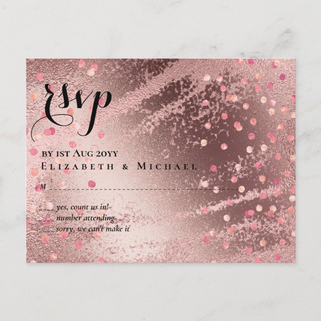 Moderne Rose Gold Trendy Budget Hochzeit Postkarte (Vorderseite)
