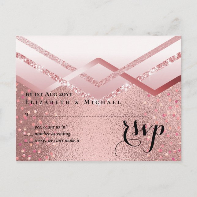 Moderne Rose Gold Trendy Budget Hochzeit Postkarte (Vorderseite)