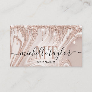 Moderne Rose Gold Tropfen Marmor-Monogramm Visitenkarte