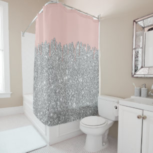 Moderne Rose Gold Tropfen Silberner Glitzer Hinter Duschvorhang