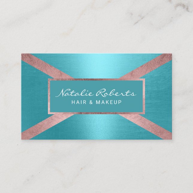 Moderne Rose Gold & Türkis Beauty Salon Visitenkarte (Vorderseite)