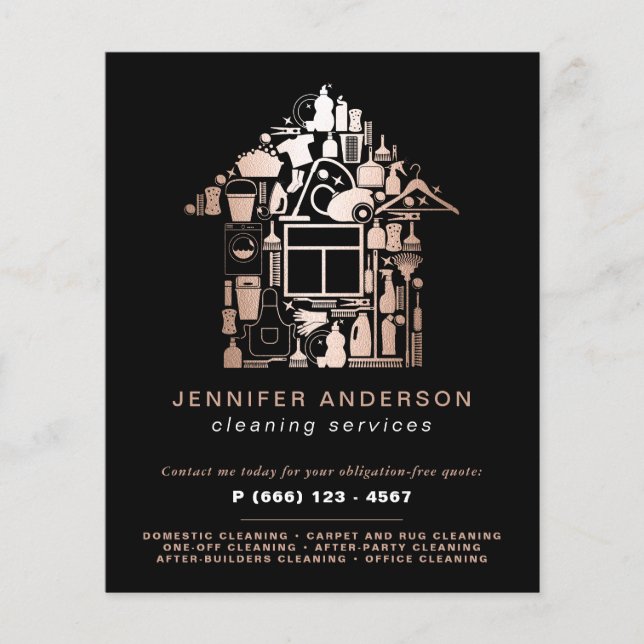Moderne Rose Gold- und Black-Reinigungsdienste Flyer (Vorne)