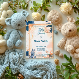 Moderne Rose Gold und Navy Wasserfarben Baby Einladung