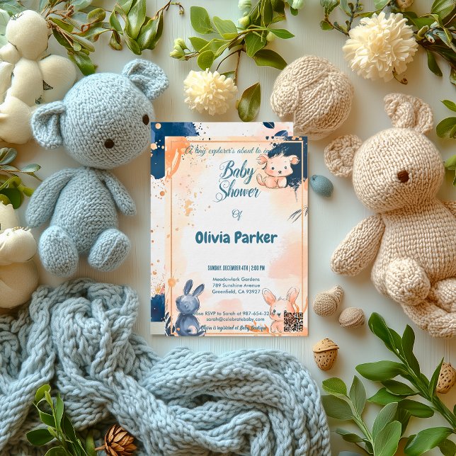 Moderne Rose Gold und Navy Wasserfarben Baby Einladung (Von Creator hochgeladen)