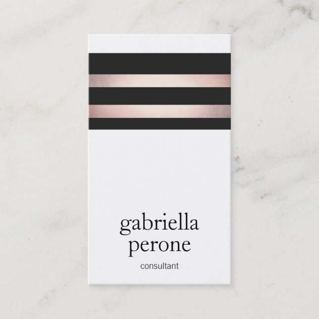 Moderne Rose Gold und Schwarze Streifen Visitenkarte (Vorderseite)