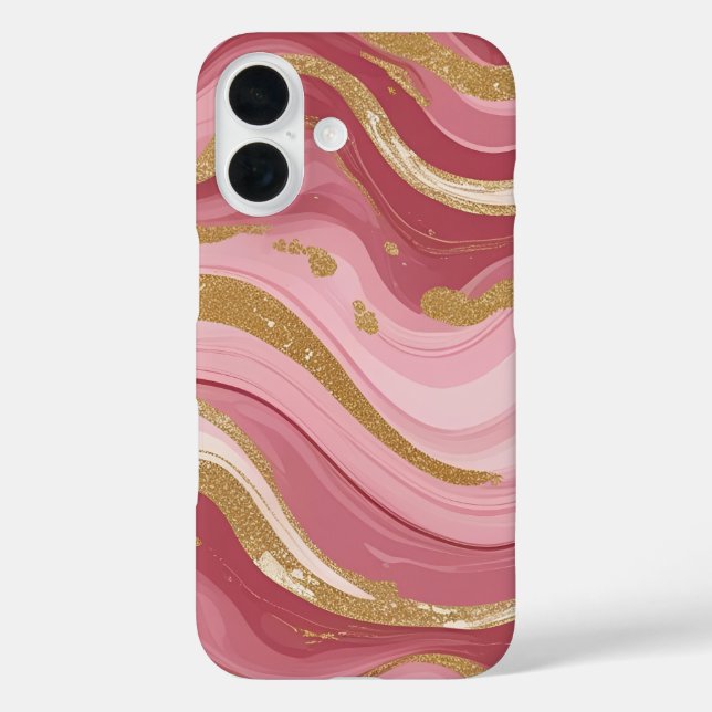 Moderne Rose Gold Venen Liquid Ink Art iPhone 16 Hülle (Rückseite)