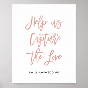 Moderne Rose Gold Wedding Hashtag Sign Poster