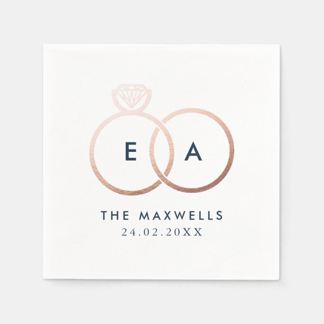 Moderne Rose Gold Wedding Rings Cocktail Napkin Serviette (Vorderseite)