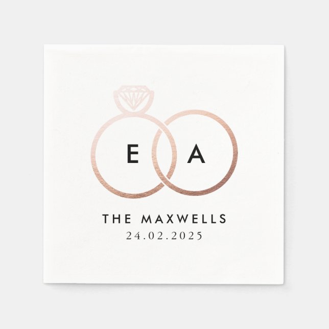 Moderne Rose Gold Wedding Rings Cocktail Napkin Serviette (Vorderseite)