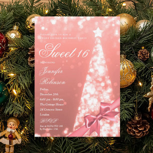 Moderne Rose-Gold-Weihnachtsbaum-Schleife Sweet 16 Einladung