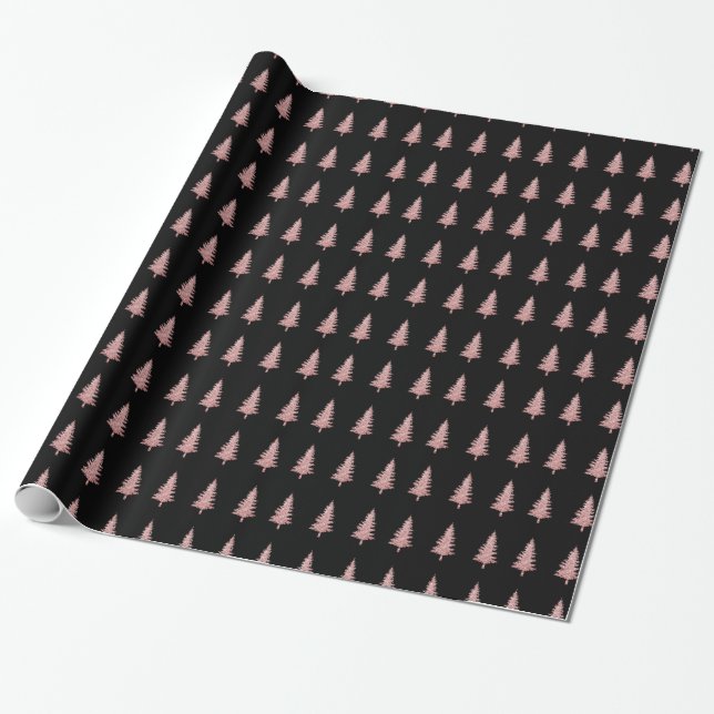 Moderne Rose Gold Weihnachtsbäume auf schwarz Geschenkpapier (Ungerollt)