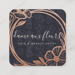 Moderne Rose Gold Wreath Black & Rose Gold Quadratische Visitenkarte