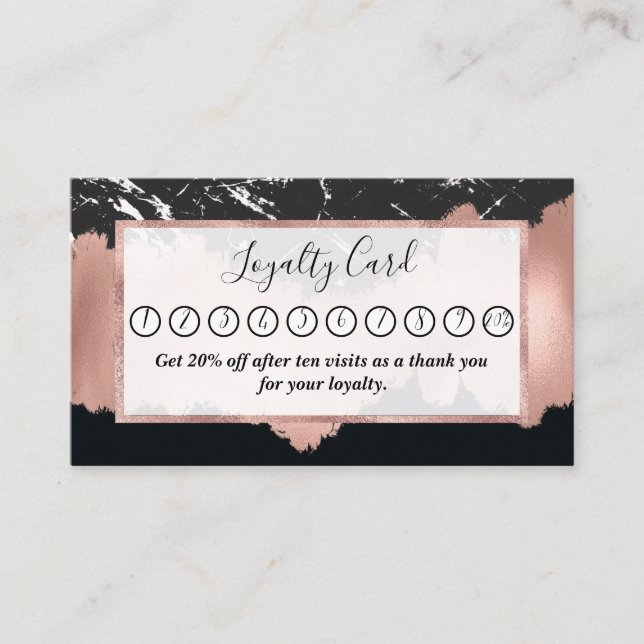 Moderne Rose Goldene Schwarz-weiße Marmorpinsel Treuekarte (Vorderseite)