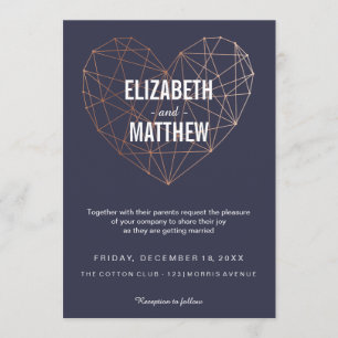 Moderne Rose, goldenes Herz Hochzeit Einladung