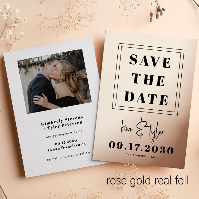 Moderne Rose Goldfolie Foto Hochzeit speichern das Folieneinladung (Von Creator hochgeladen)