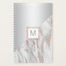 Moderne Rose Goldfolie Rosa grauer Marmor | MONOGR Planer