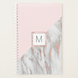 Moderne Rose Goldfolie Rosa grauer Marmor | MONOGR Planer