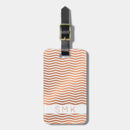 Moderne Rose Goldfolie Zickzack auf White Monogram Gepäckanhänger
