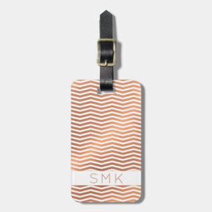 Moderne Rose Goldfolie Zickzack auf White Monogram Gepäckanhänger