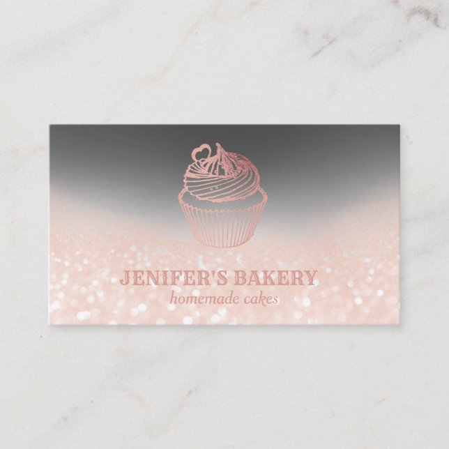 Moderne Rose Goldglatter Kuchen hausgemachte Bäcke Visitenkarte (Vorderseite)
