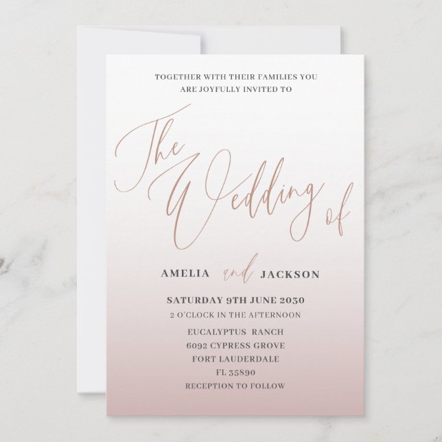 Moderne Rose Goldkalligrafie - Hochzeit von Einladung (Vorderseite)