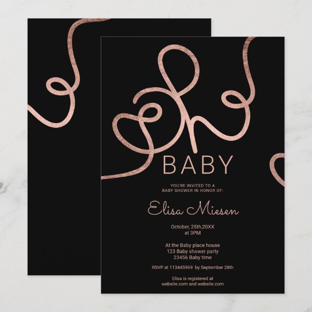 Moderne Rose Goldkalligraphie Oh Babydusche Einladung (Vorne/Hinten)