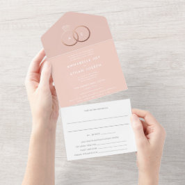 Moderne Rose Goldrings Blush Wedding in One All In One Einladung