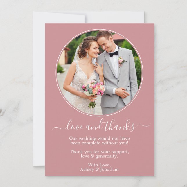 Moderne Rose-Hochzeit mit runden Fotos Dankeskarte (Vorderseite)