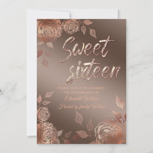 Moderne Rose im Herbst 16 . Geburtstag Einladung (Vorderseite)