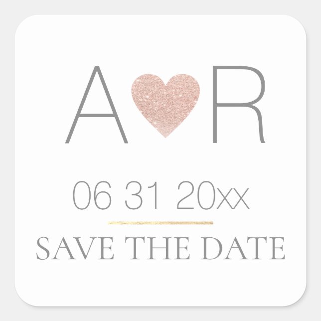 Moderne Rose Liebe mit Monogramm Hochzeit Quadratischer Aufkleber (Vorderseite)