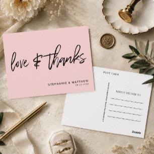 Moderne Rosé Liebe und Dankeschön Hochzeit Postkarte