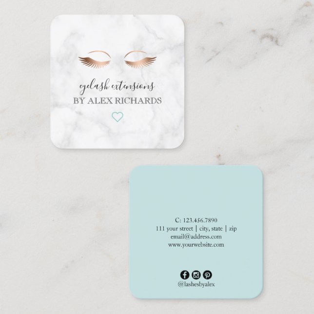 Moderne Rose mit minimalem Marmor-Wimpernverlänger Quadratische Visitenkarte (Vorne/Hinten)