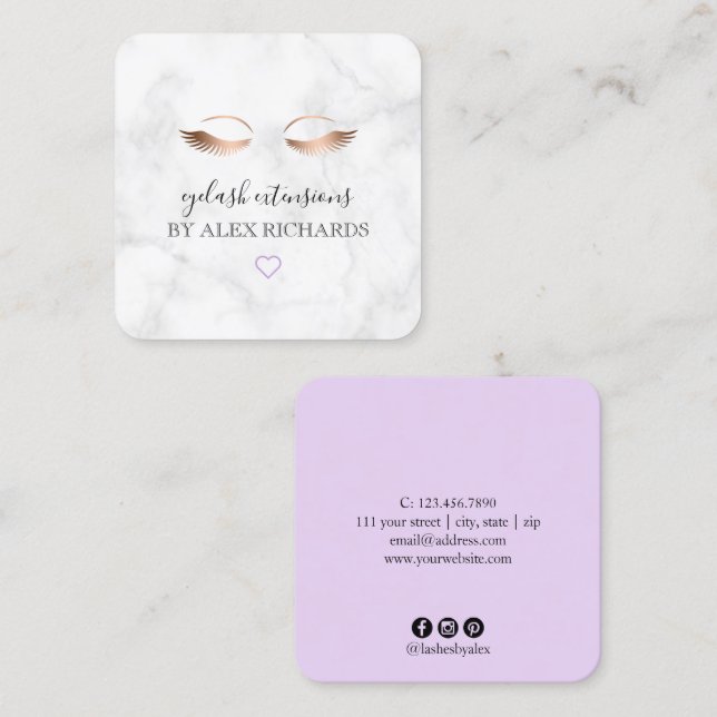Moderne Rose mit minimalem Marmor-Wimpernverlänger Quadratische Visitenkarte (Vorne/Hinten)