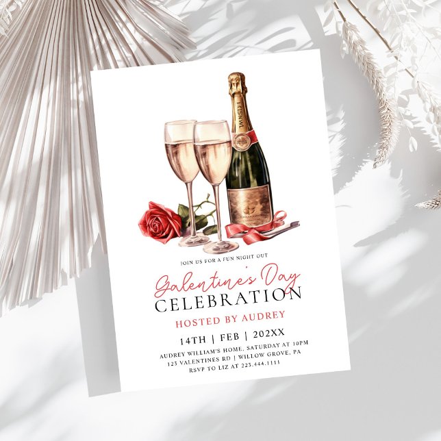 Moderne Rose Party der Wine Champagne Galentine Einladung (Von Creator hochgeladen)