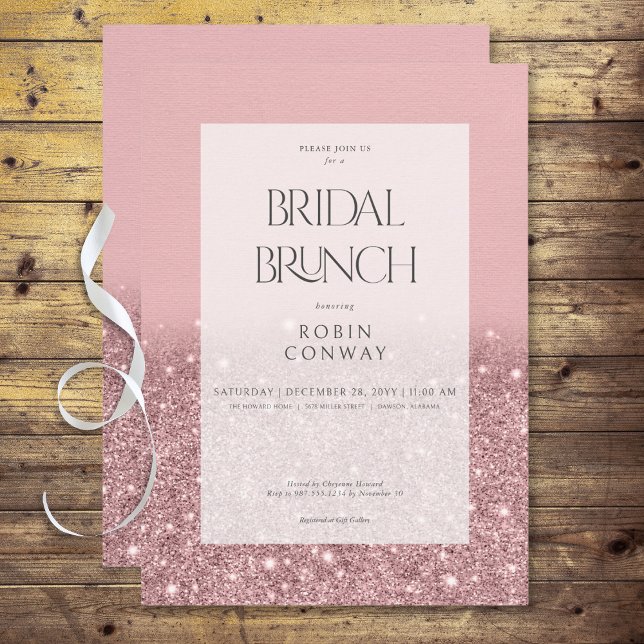 Moderne Rose Pink Glam Glitzer Bridal Brunch Einladung (Modern Rose Pink Glam Glitter Bridal Brunch Invitation)