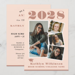 Moderne Rose Pink Script 4 Foto Collage Abschluss Ankündigung