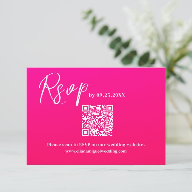 Moderne rose QR Code Réponse de la carte mariage R (Debout devant)