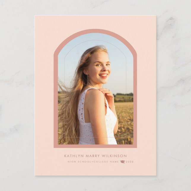 Moderne Rose Rosa Arche Minimalistisches Foto Absc Ankündigungspostkarte (Vorderseite)