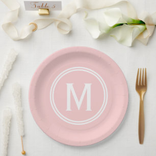 Moderne Rose Rosa Gerahmte Monogramm Pappteller