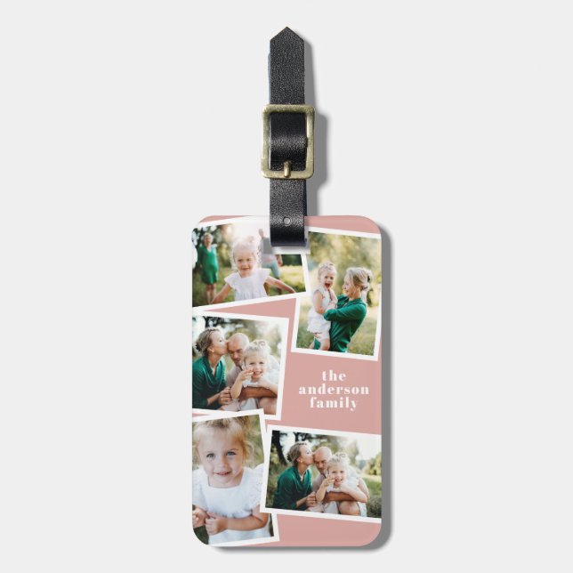 Moderne Rose Rosa Multi-Foto Familiengeschenk Gepäckanhänger (Vorderseite vertikal)